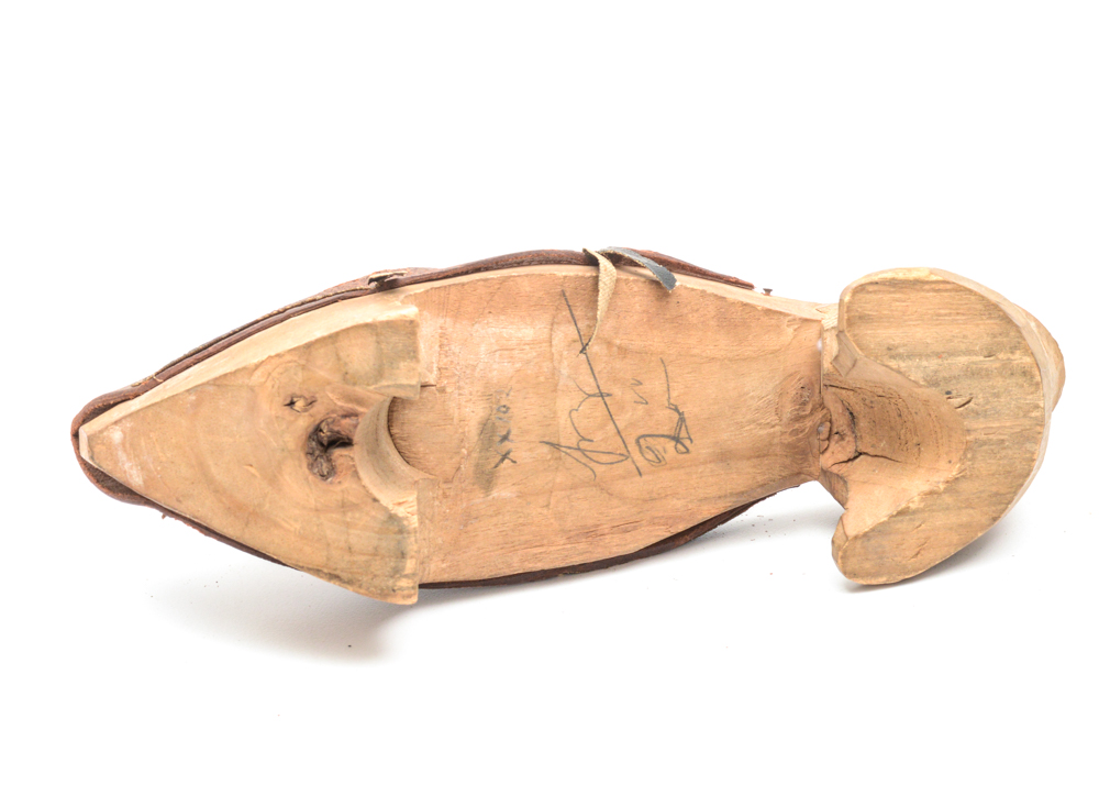 Antique Hand Carved Wood and Leather Shoes