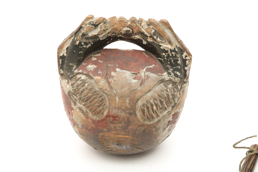 Antique East Asian Lacquered Wooden Fish Drum