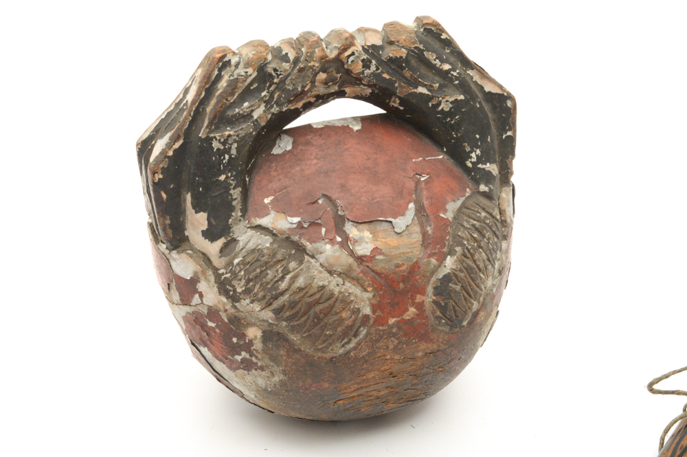 Antique East Asian Lacquered Wooden Fish Drum