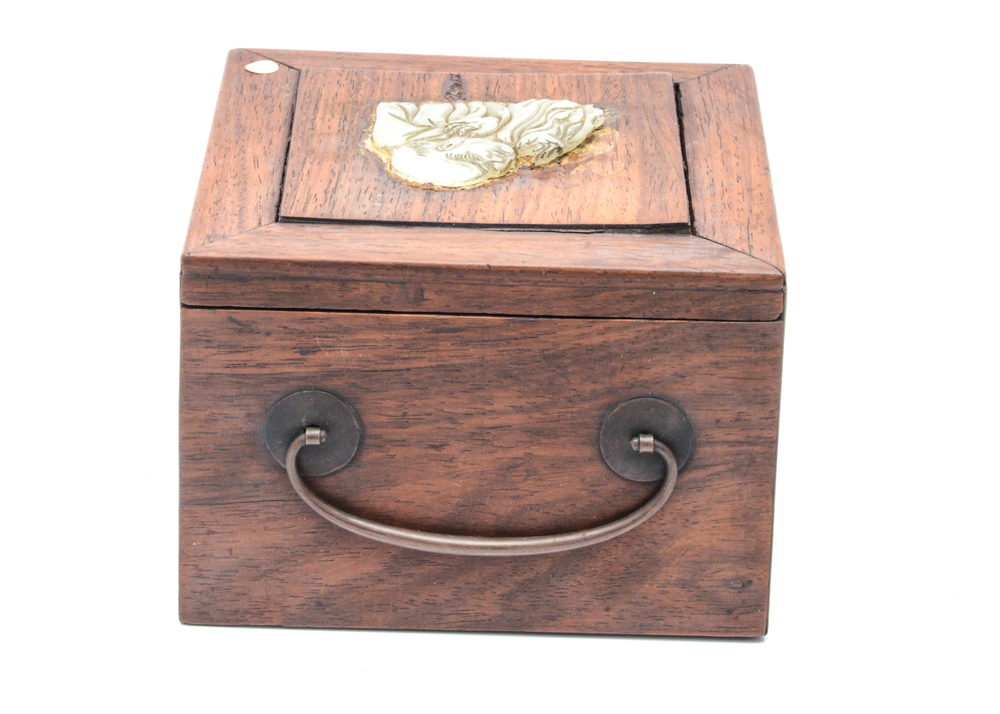 Antique Chinese Wood and Jade Inlay Box