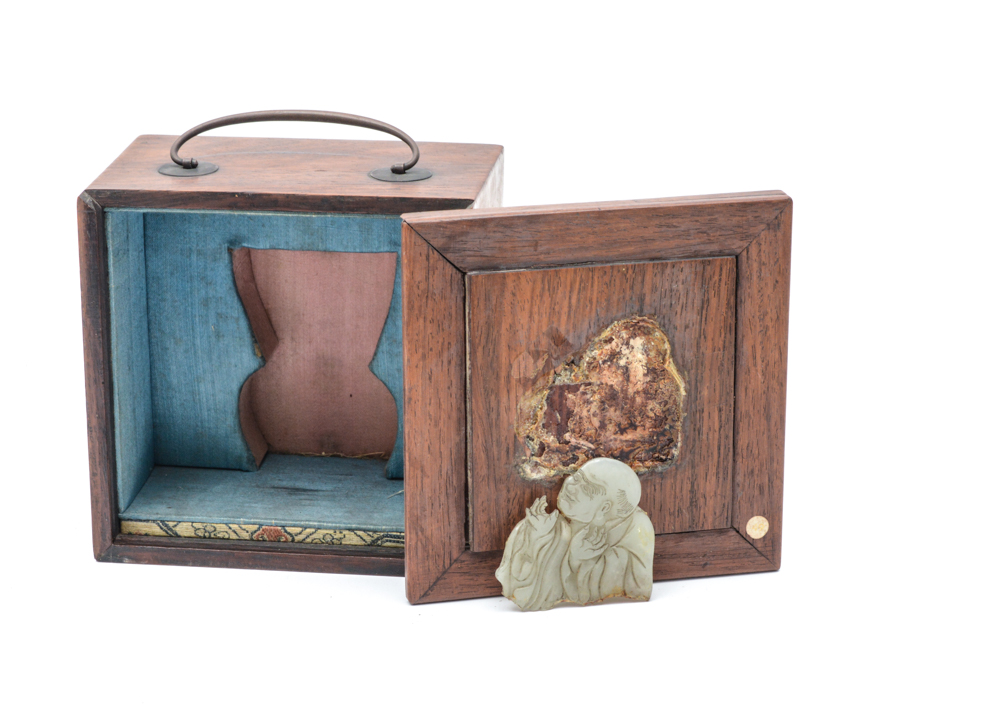 Antique Chinese Wood and Jade Inlay Box