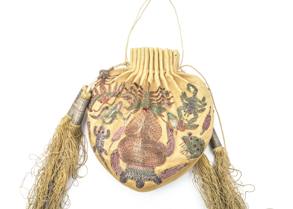 Antique Chinese Embroidered Silk Purse