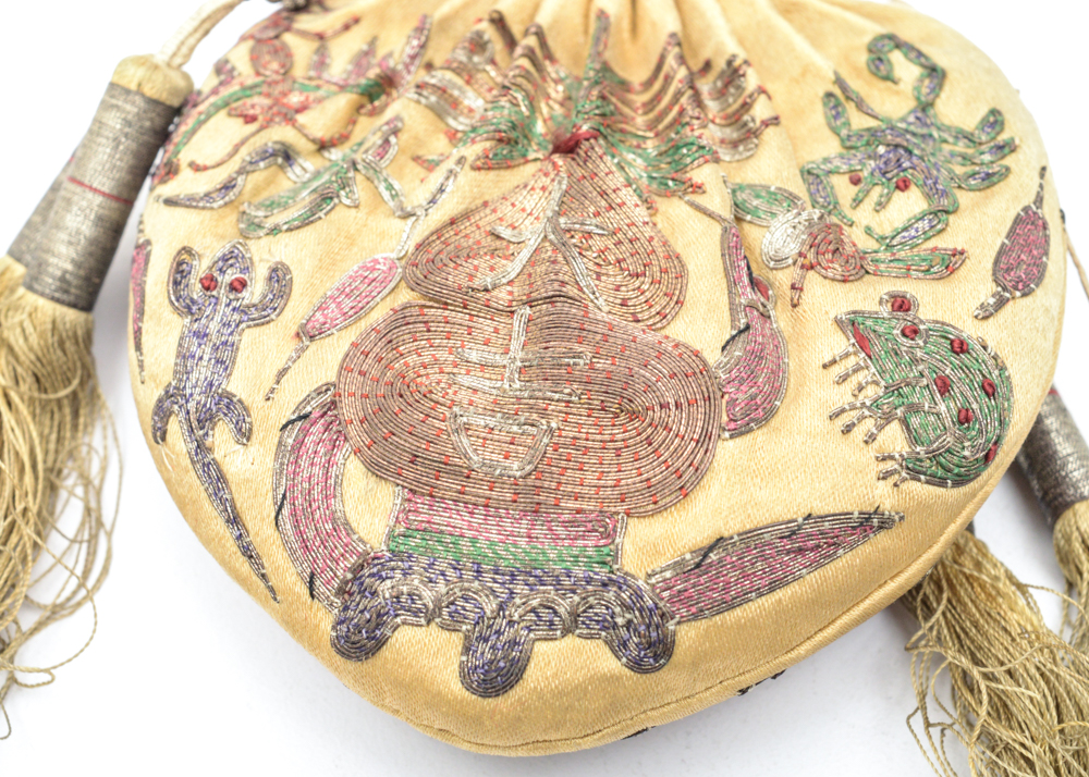 Antique Chinese Embroidered Silk Purse