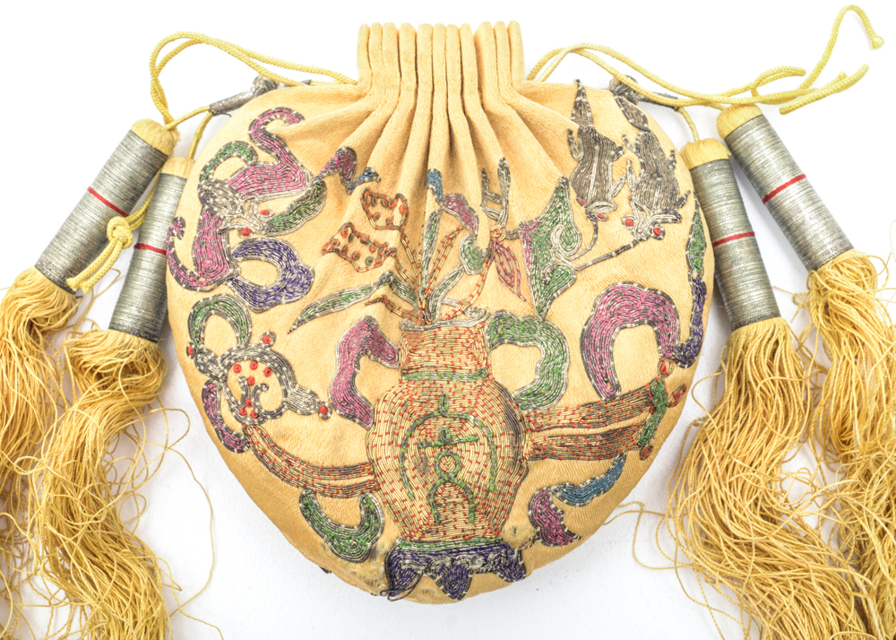 Antique Chinese Embroidered Silk Purse