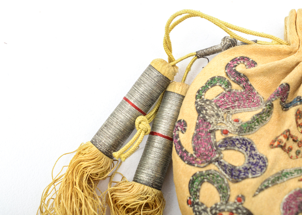 Antique Chinese Embroidered Silk Purse