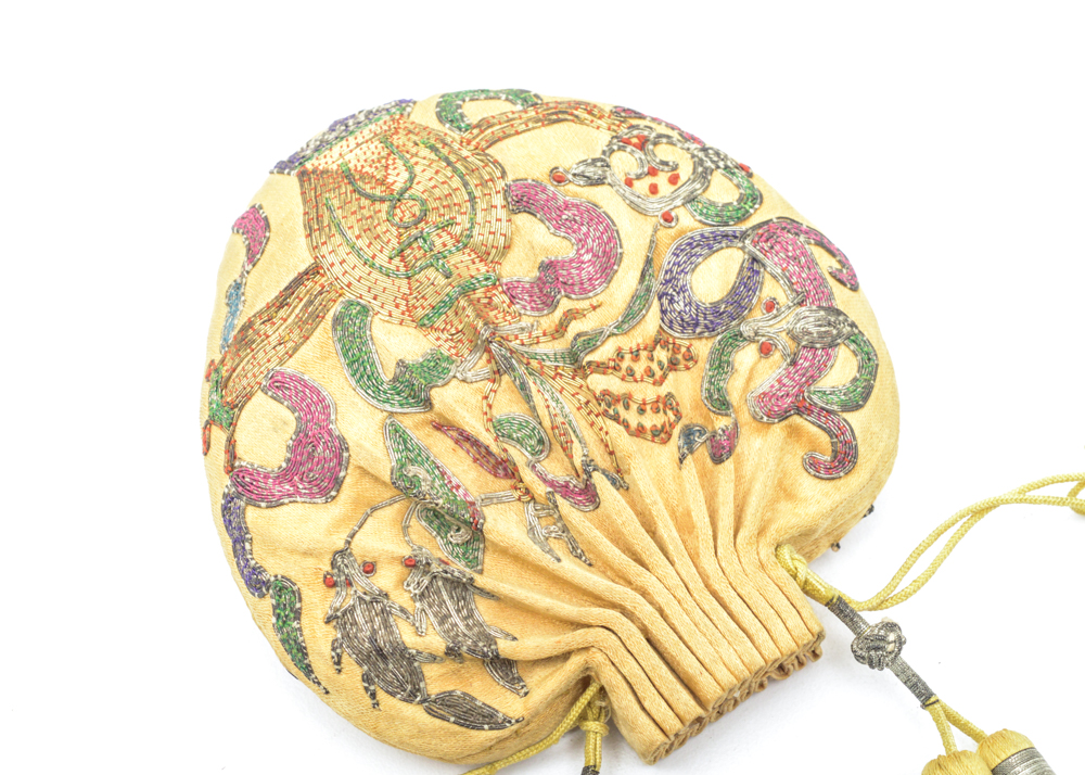 Antique Chinese Embroidered Silk Purse