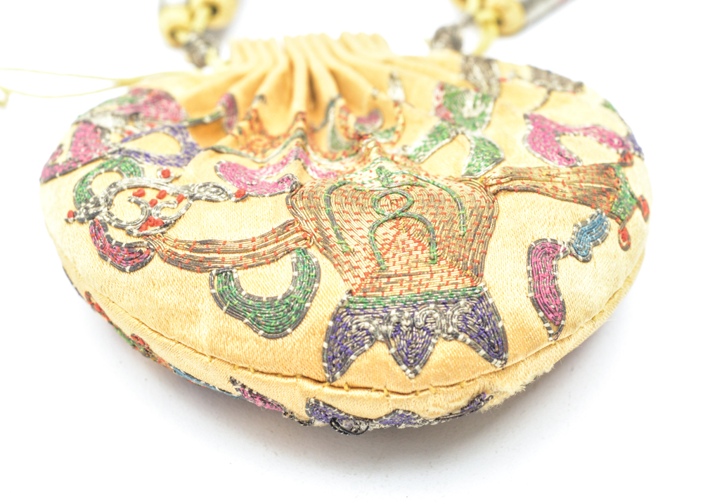 Antique Chinese Embroidered Silk Purse