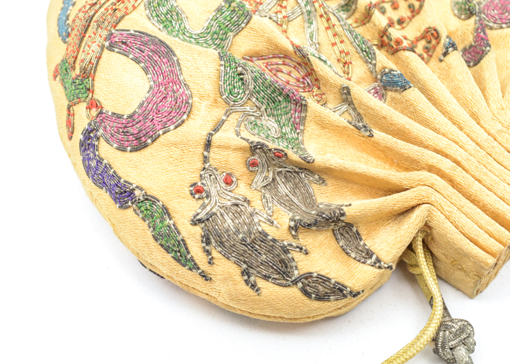 Antique Chinese Embroidered Silk Purse