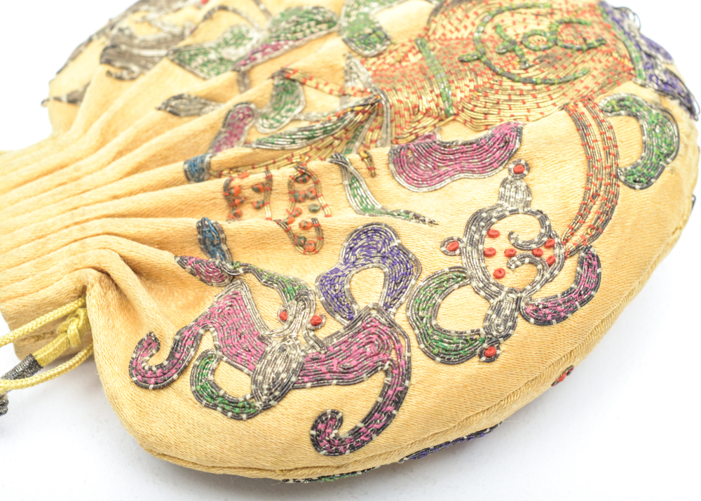 Antique Chinese Embroidered Silk Purse
