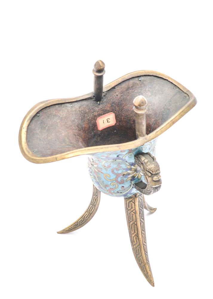 Chinese Qianlong Period Cloisonné Jue Vessel