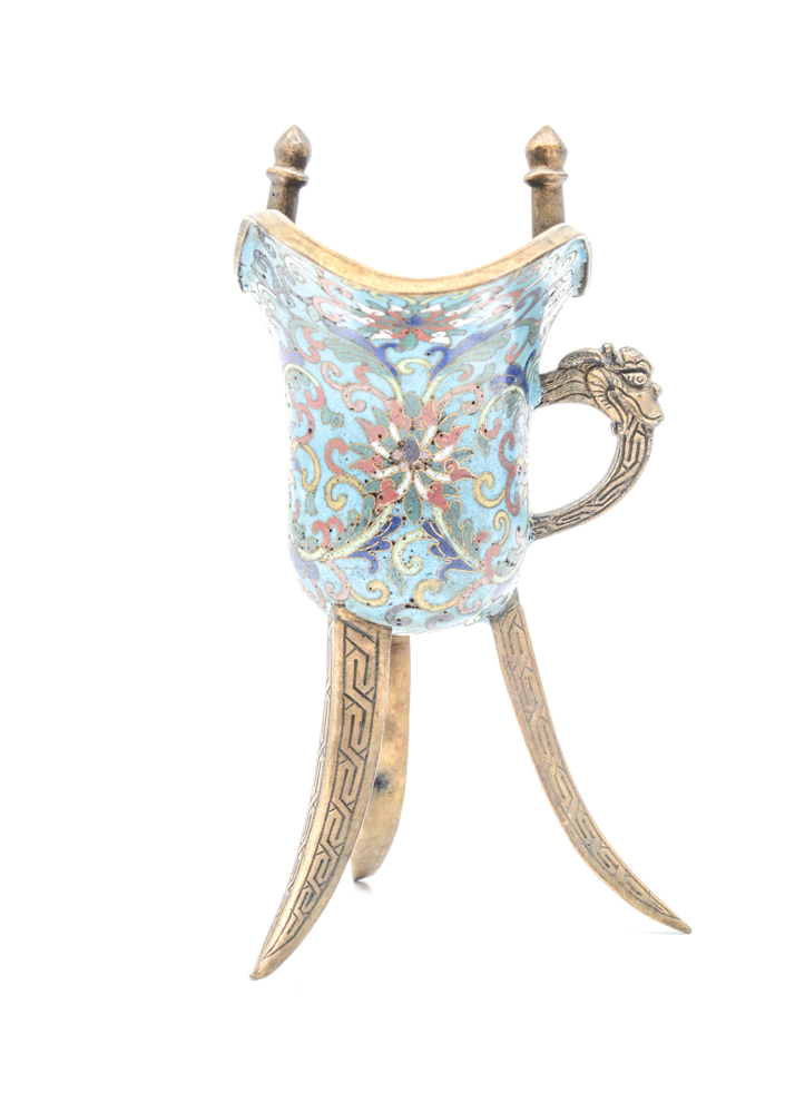 Chinese Qianlong Period Cloisonné Jue Vessel