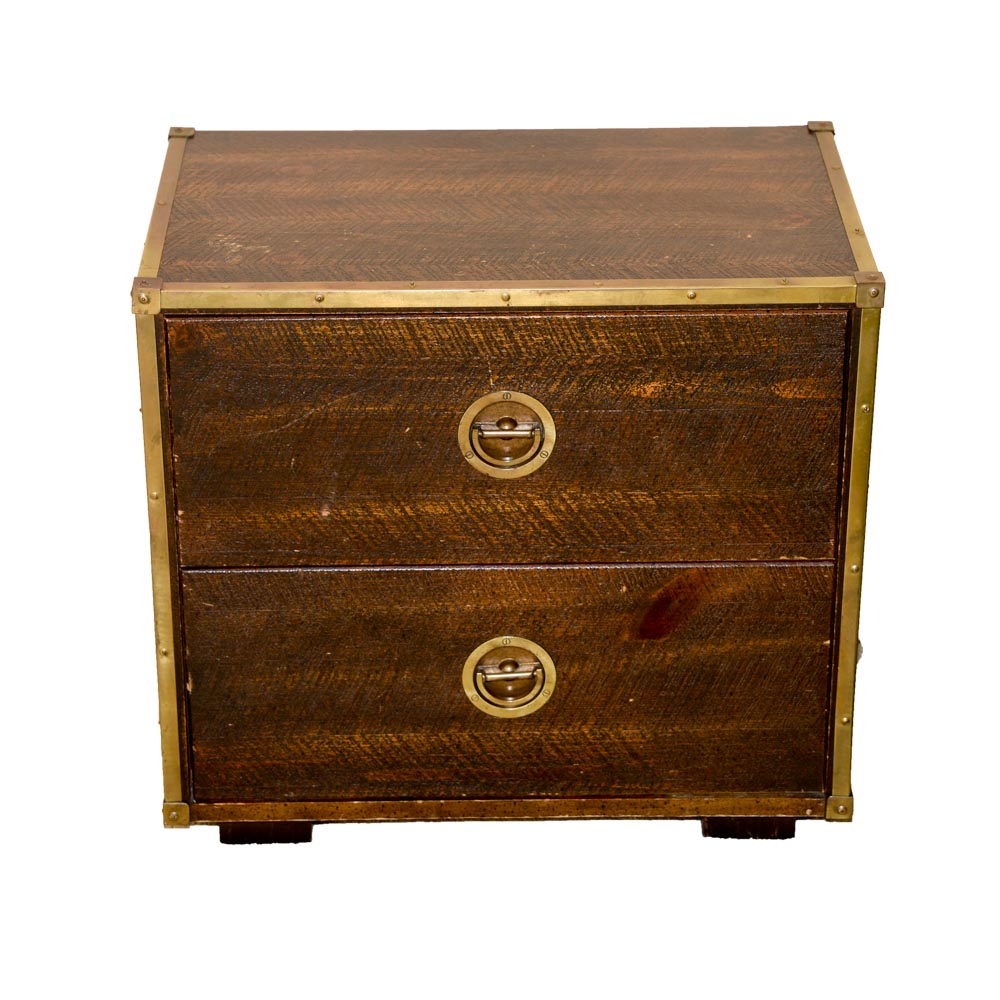 Campaign Style Side Table With Two Drawers