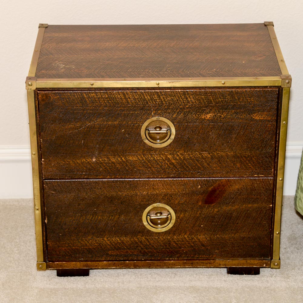 Campaign Style Side Table With Two Drawers