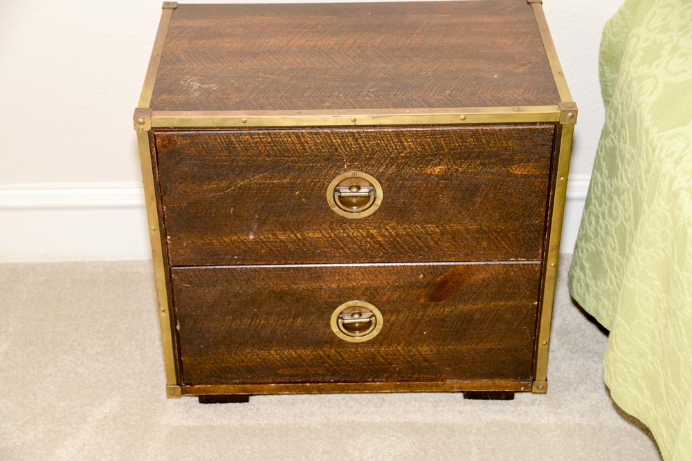 Campaign Style Side Table With Two Drawers