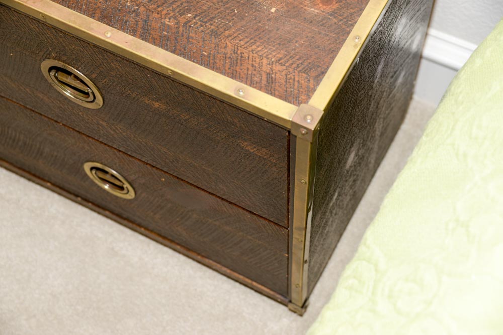 Campaign Style Side Table With Two Drawers