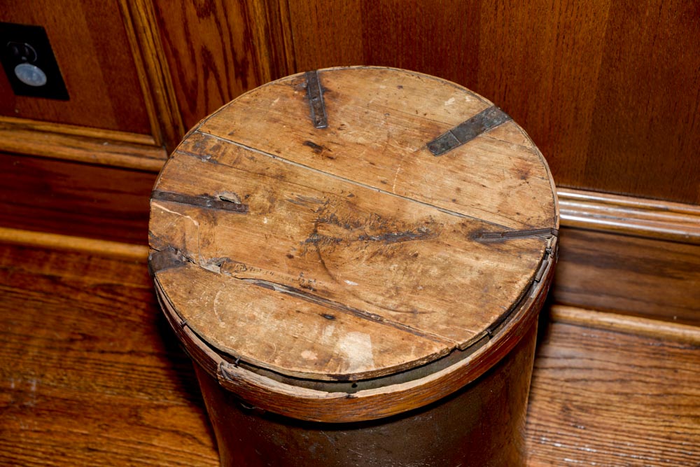 Vintage Stoneware Farmhouse Crock With Wooden Lid