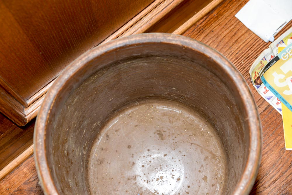 Vintage Stoneware Farmhouse Crock With Wooden Lid