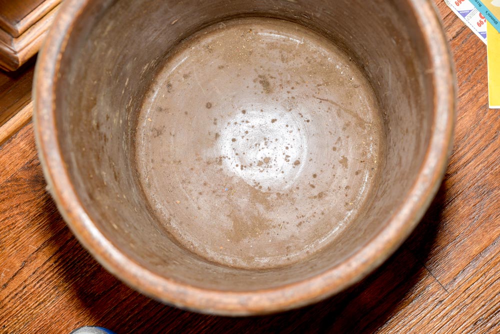 Vintage Stoneware Farmhouse Crock With Wooden Lid