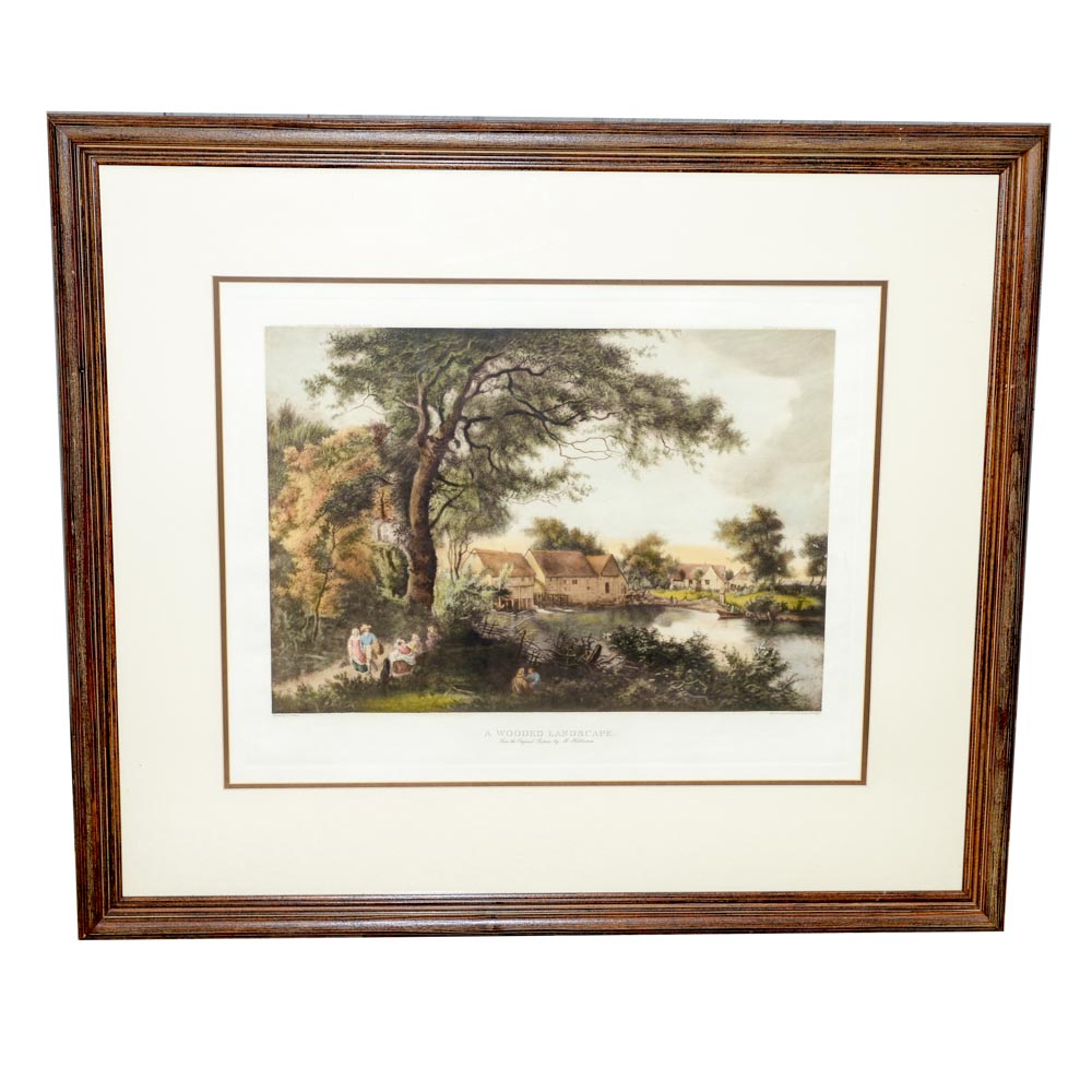 Aquatint Reproduction of "A Wooded Landscape" by M. Hobbema