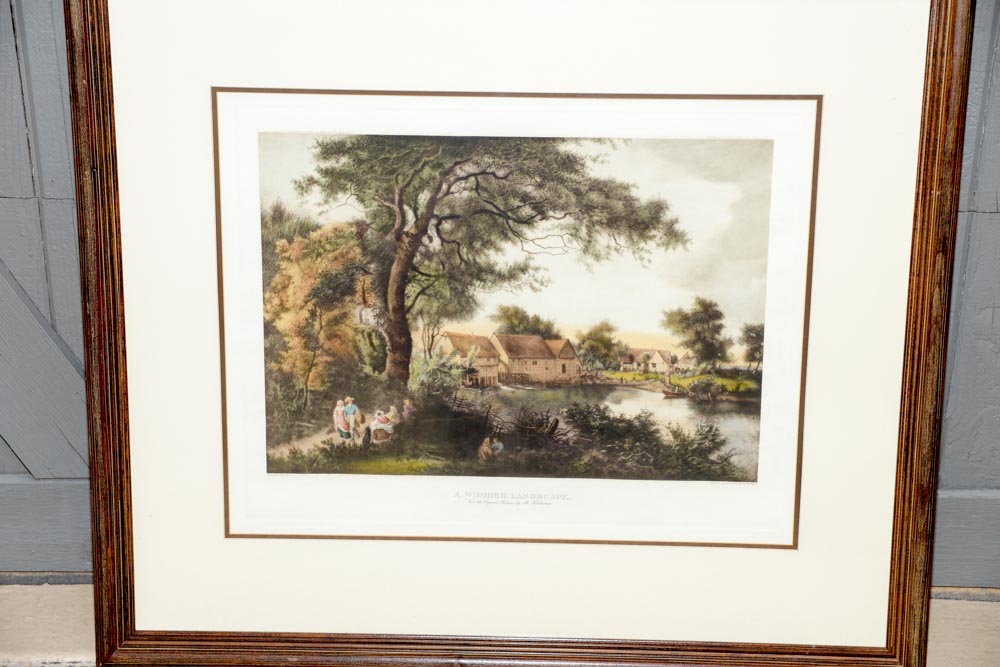 Aquatint Reproduction of "A Wooded Landscape" by M. Hobbema