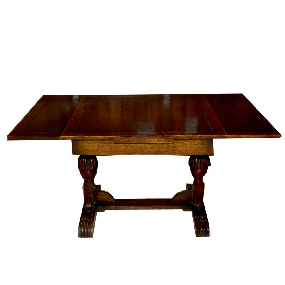 Vintage Jacobean Style Oak Dining Table With Draw Leaves
