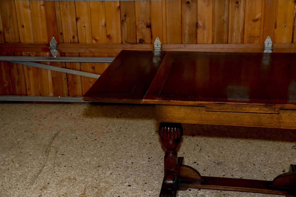 Vintage Jacobean Style Oak Dining Table With Draw Leaves