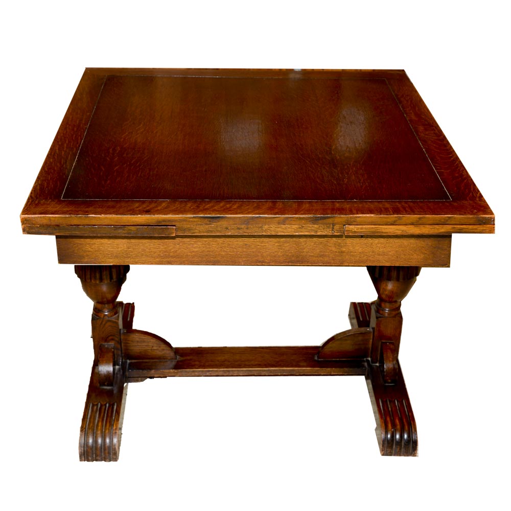 Vintage Jacobean Style Oak Dining Table With Draw Leaves