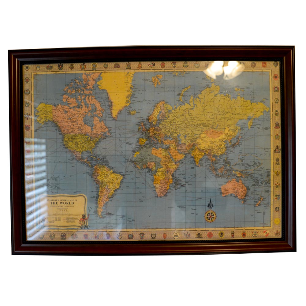 Framed Stanford's World Map