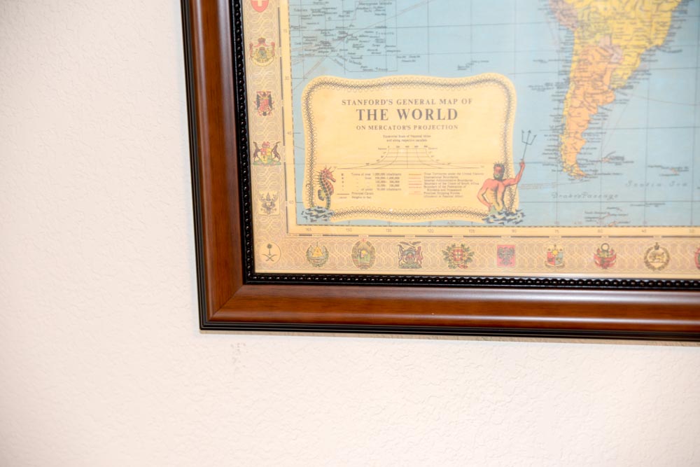 Framed Stanford's World Map