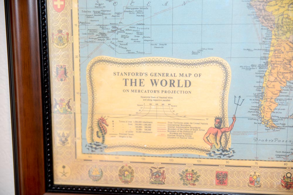 Framed Stanford's World Map