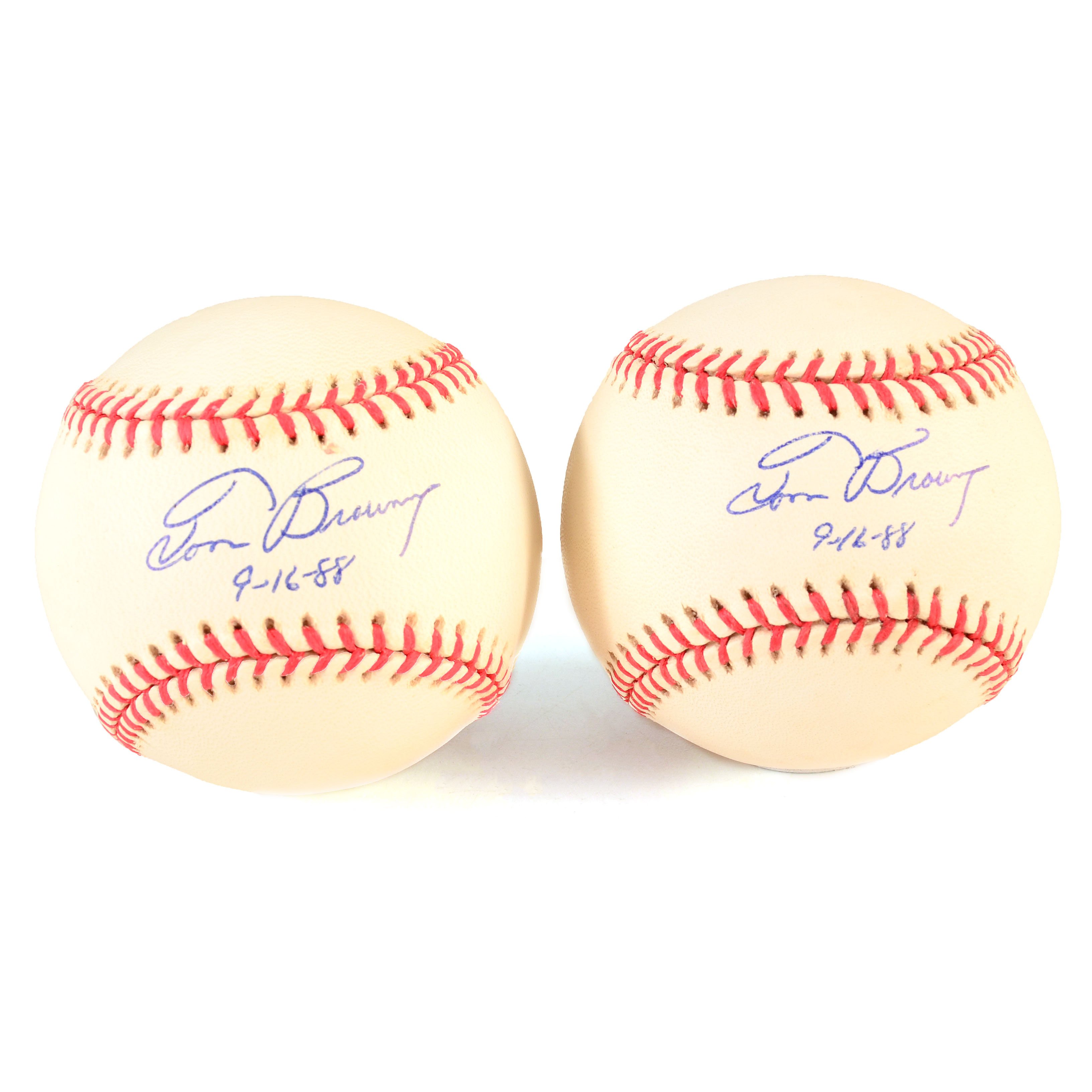 Two Tom Browning Signed and Inscribed Baseballs