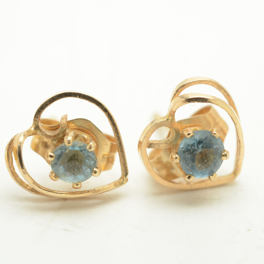 14K Yellow Gold Blue Topaz and 14K Yellow Gold Garnet Earrings