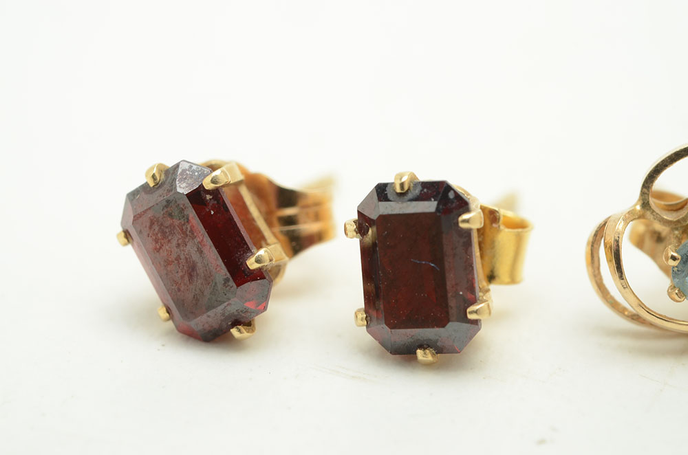 14K Yellow Gold Blue Topaz and 14K Yellow Gold Garnet Earrings