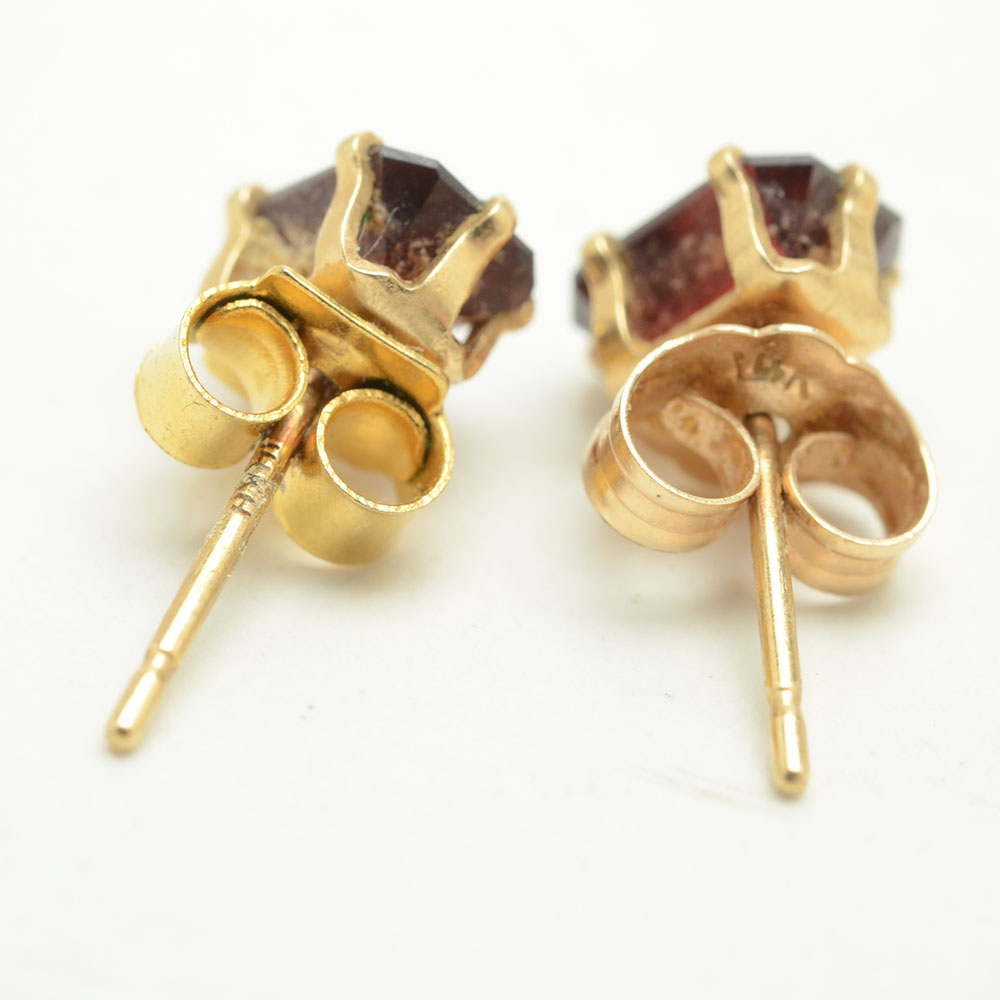 14K Yellow Gold Blue Topaz and 14K Yellow Gold Garnet Earrings