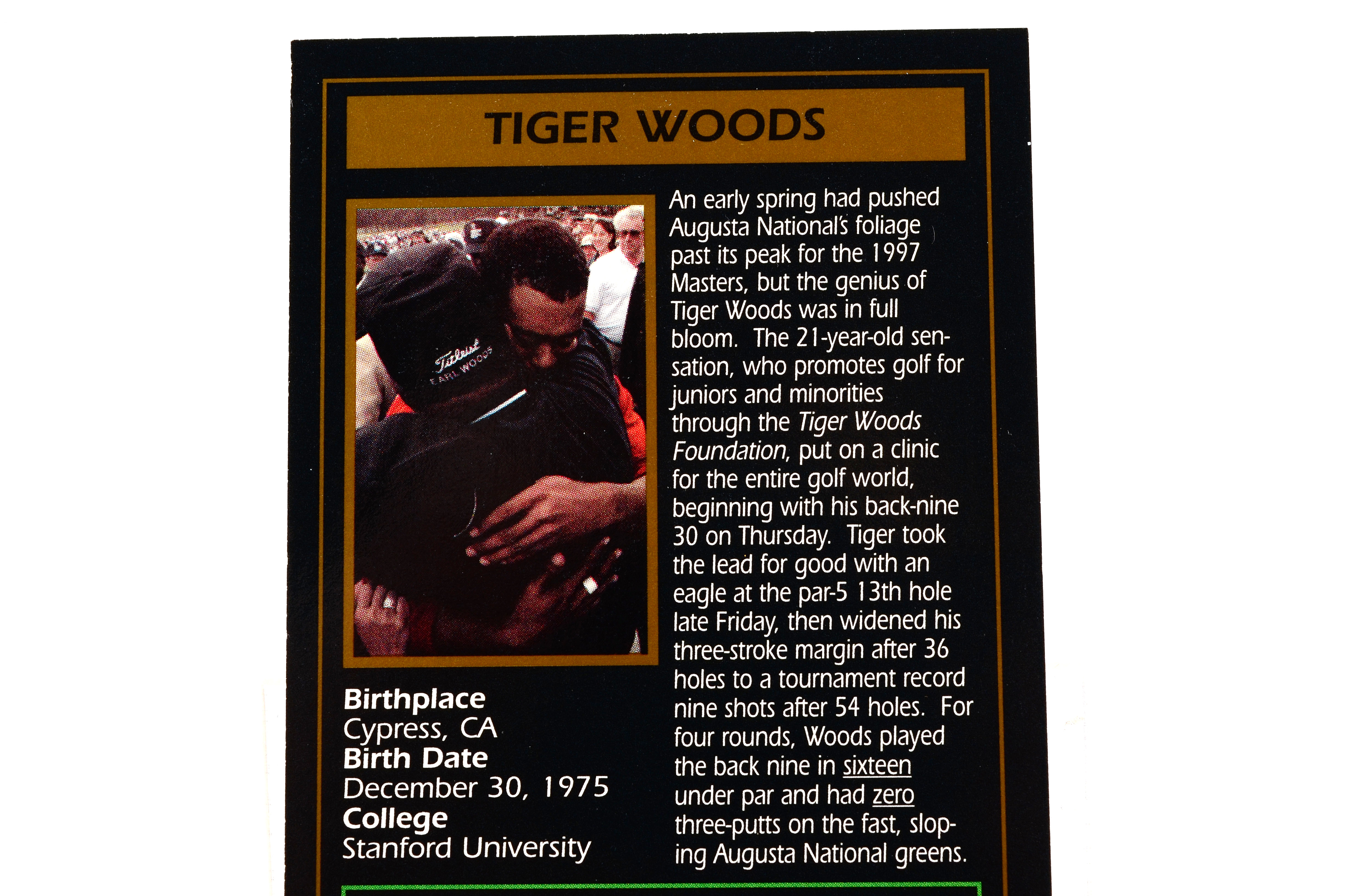 1997 Tiger Woods "Grand Slam" Rookie Golf Card