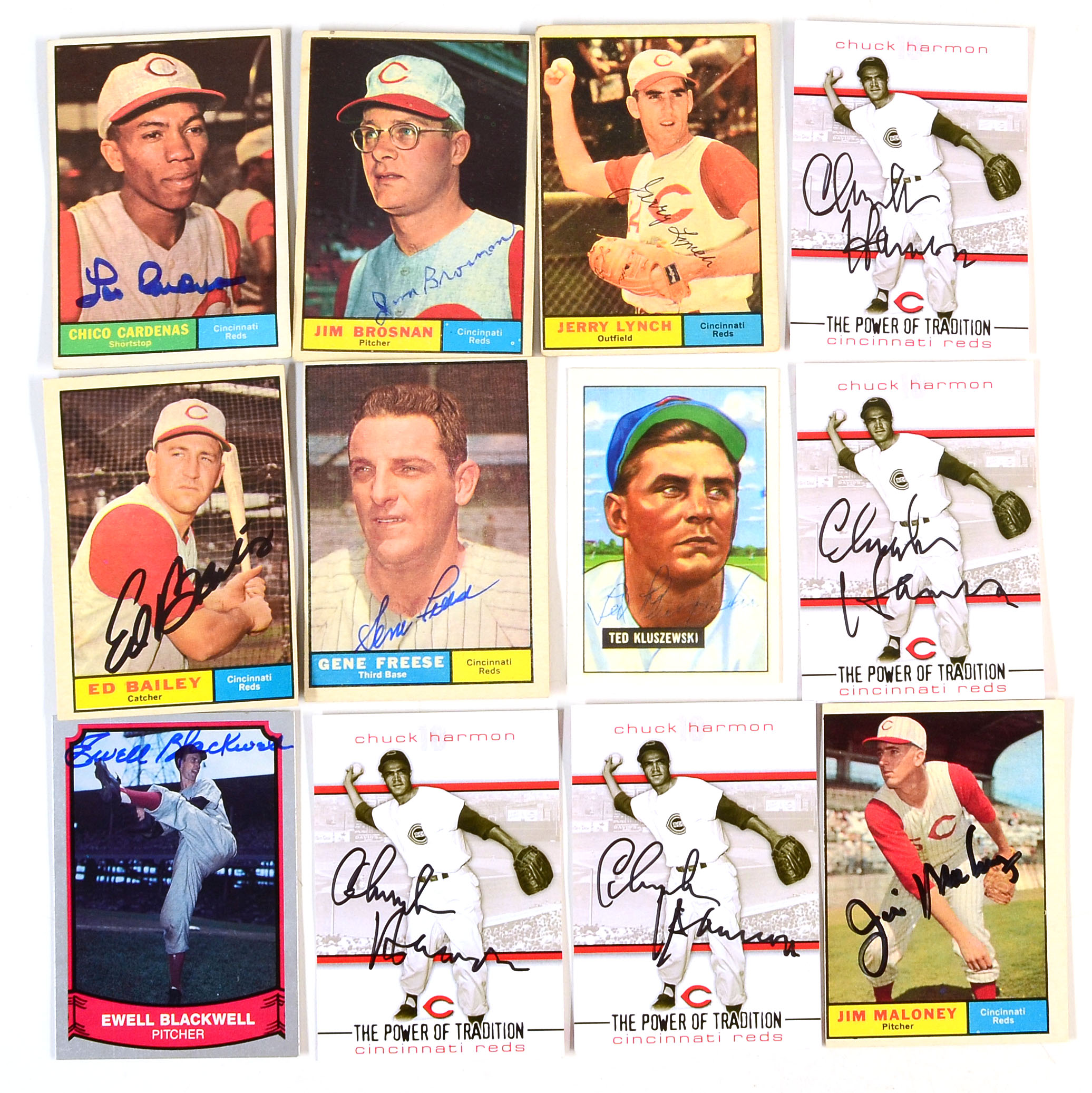 Twelve Cincinnati Reds Signed Baseball Cards