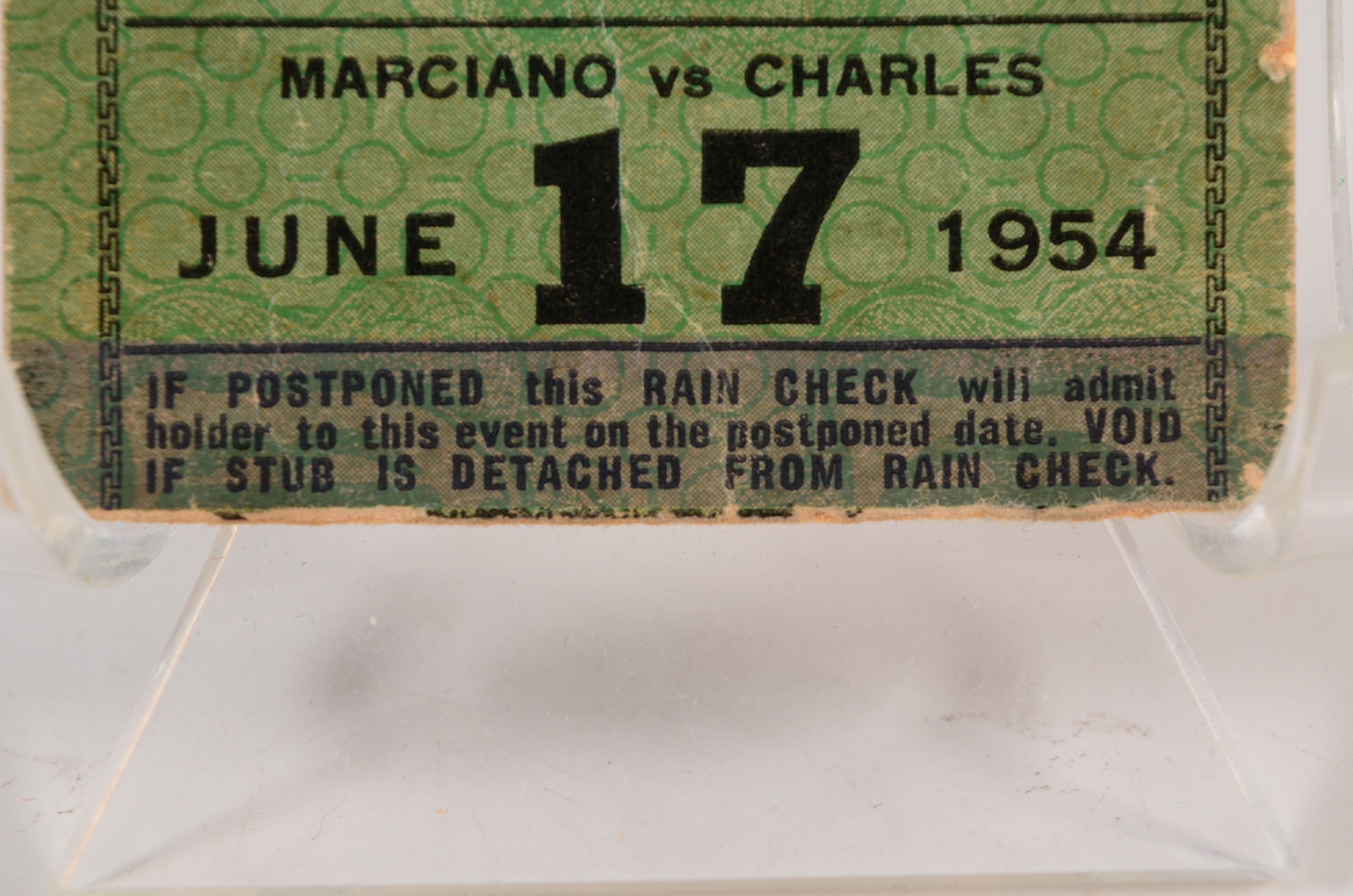 1954 Marciano Vs. Charles Heavyweight Title Ticket Stub