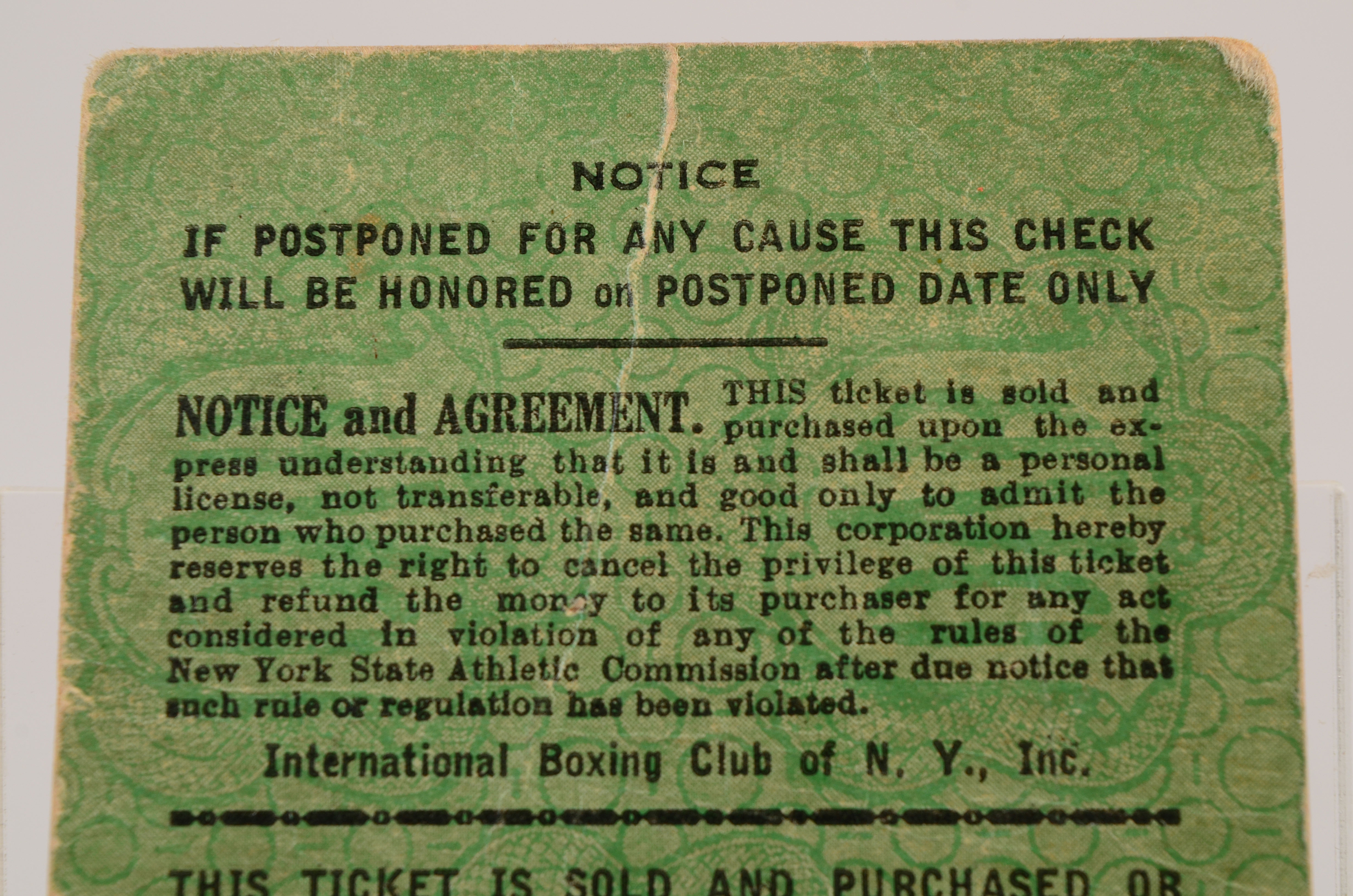 1954 Marciano Vs. Charles Heavyweight Title Ticket Stub