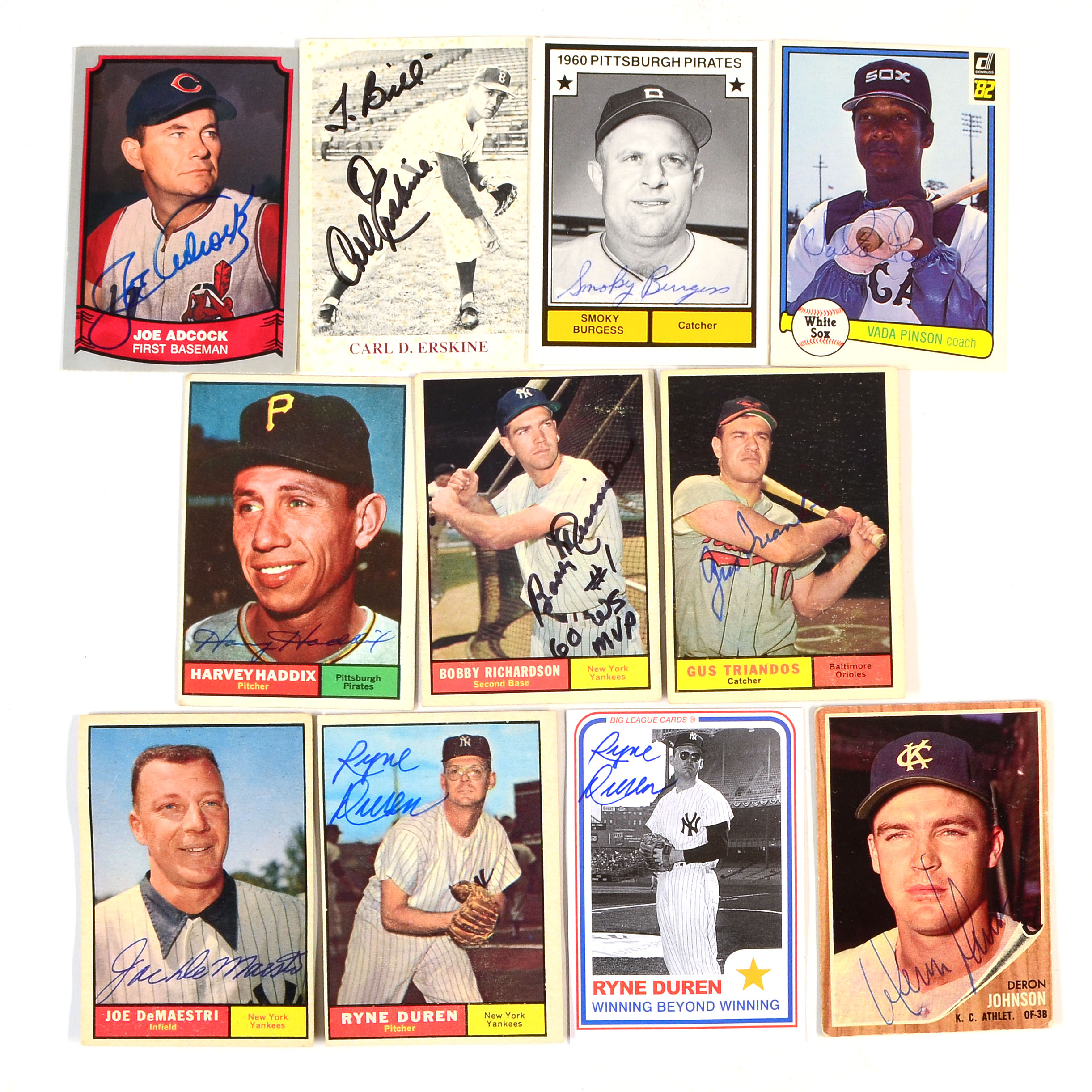 Eleven Signed Baseball Cards With Pinson