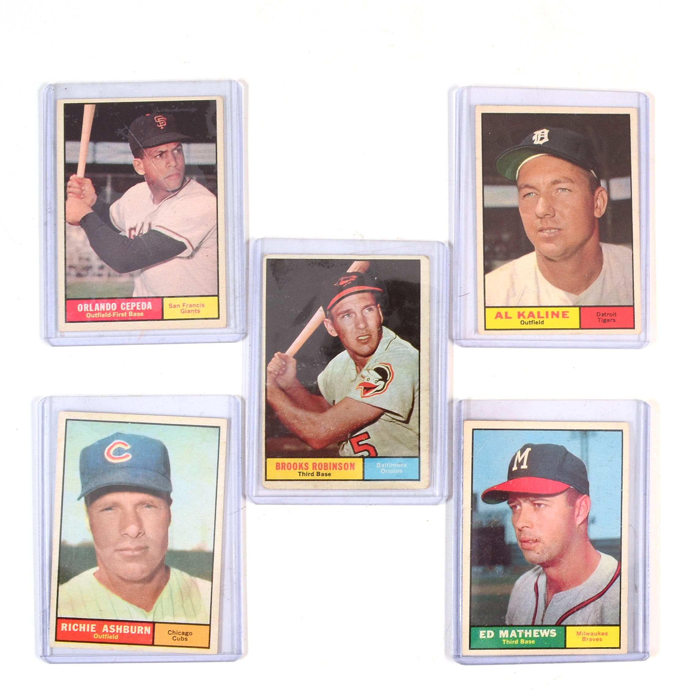 Five 1961 Topps Hall Of Fame Player Baseball Cards