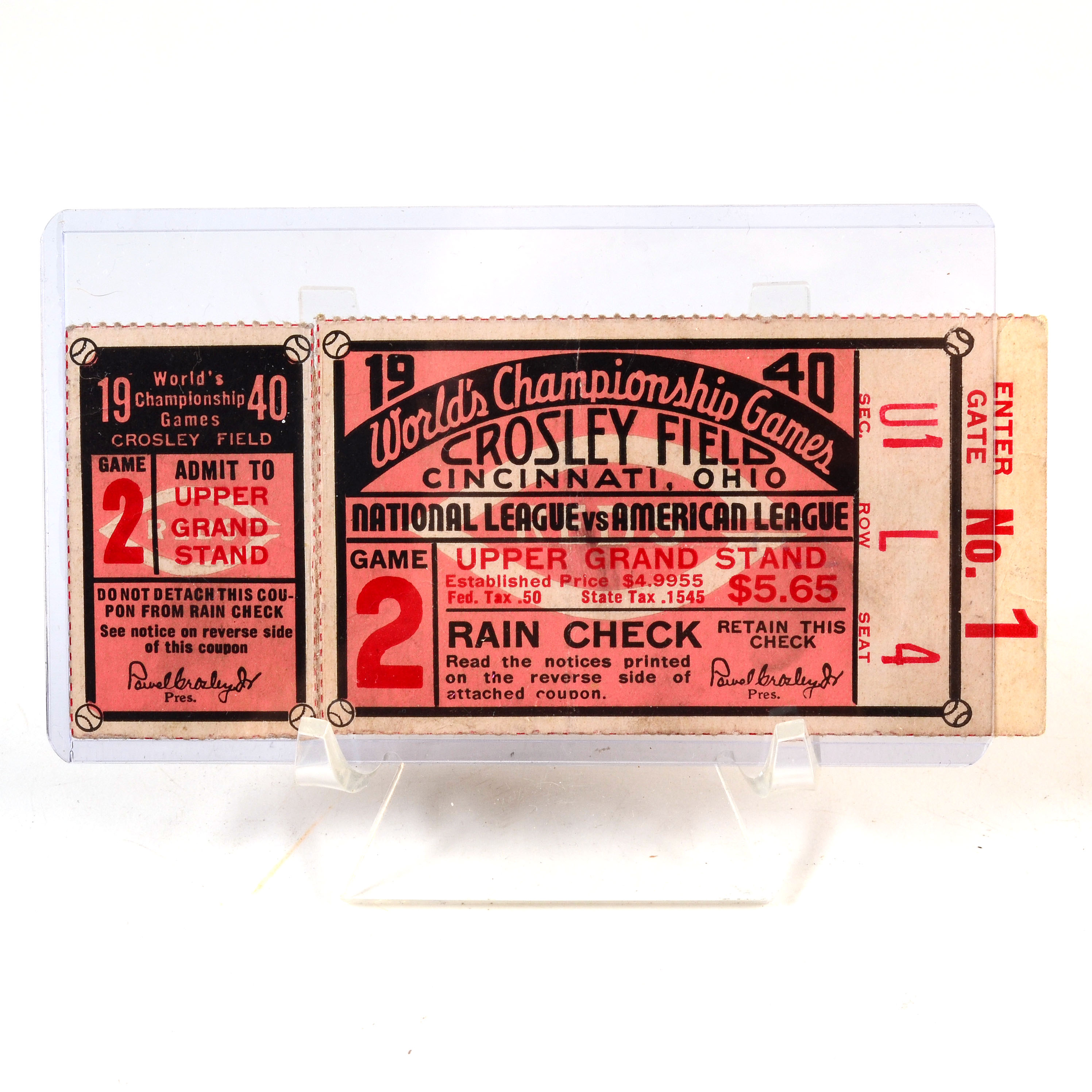 1940 World Series Baseball Ticket Reds Vs. Tigers