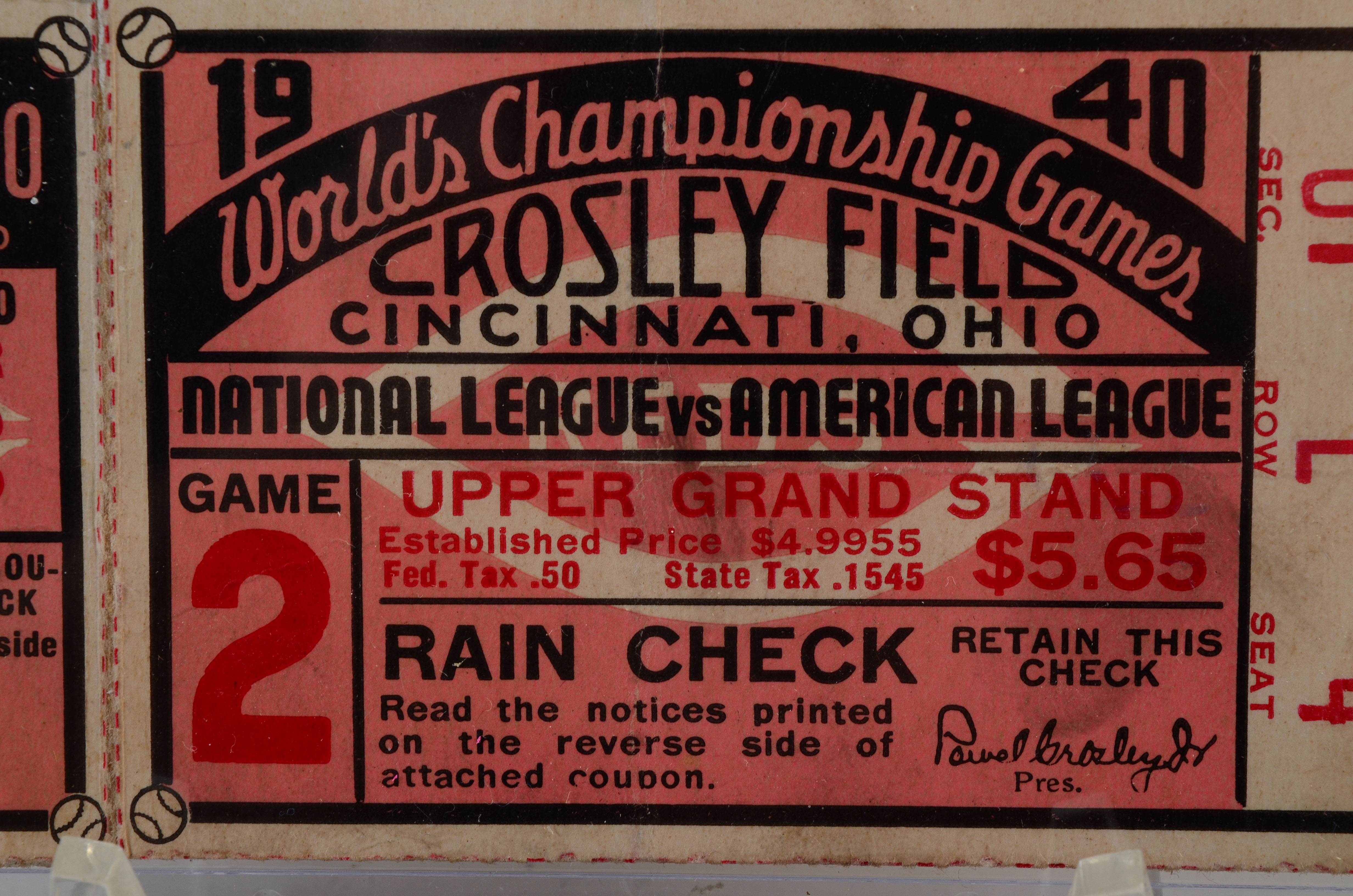 1940 World Series Baseball Ticket Reds Vs. Tigers