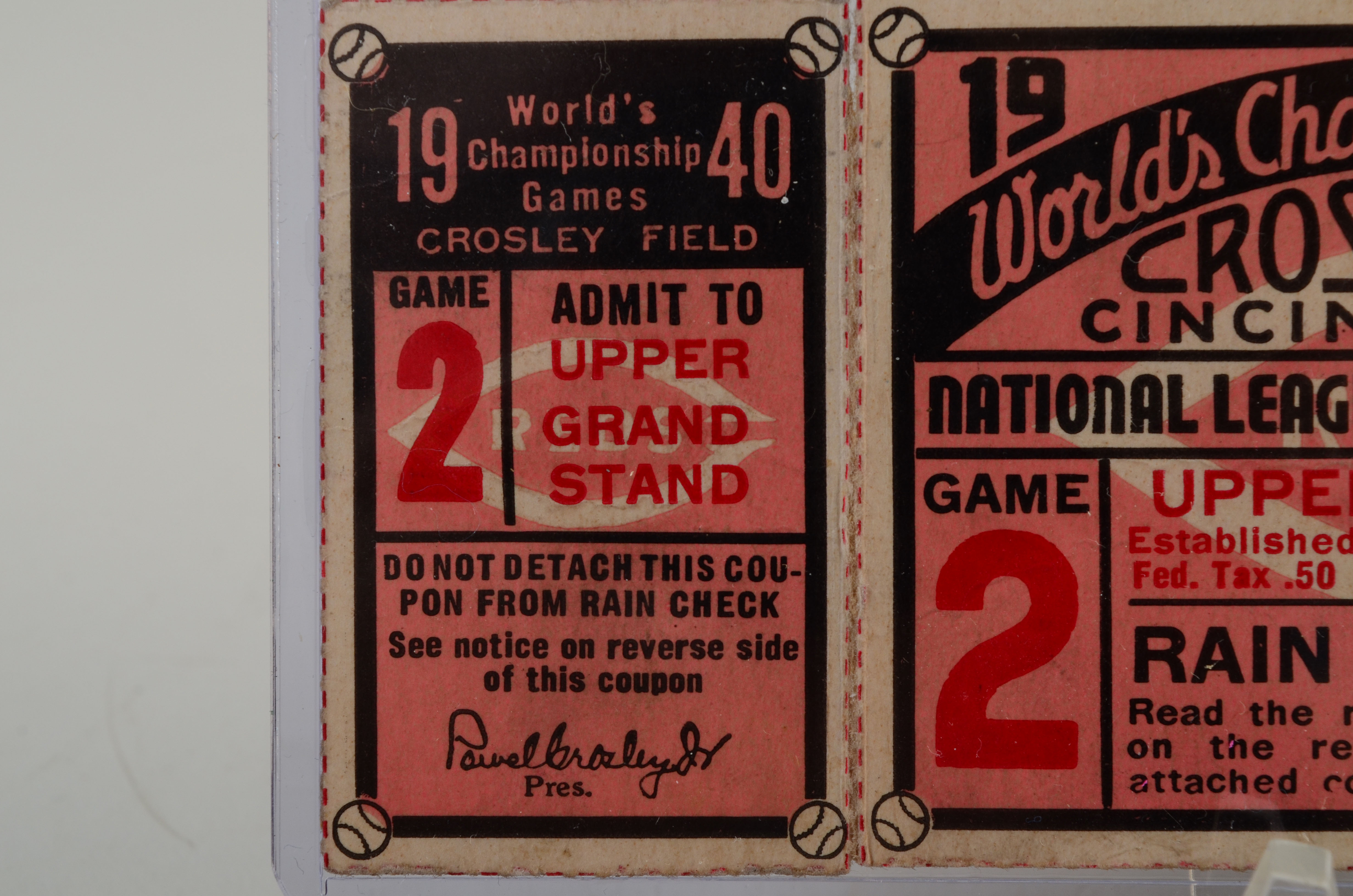 1940 World Series Baseball Ticket Reds Vs. Tigers