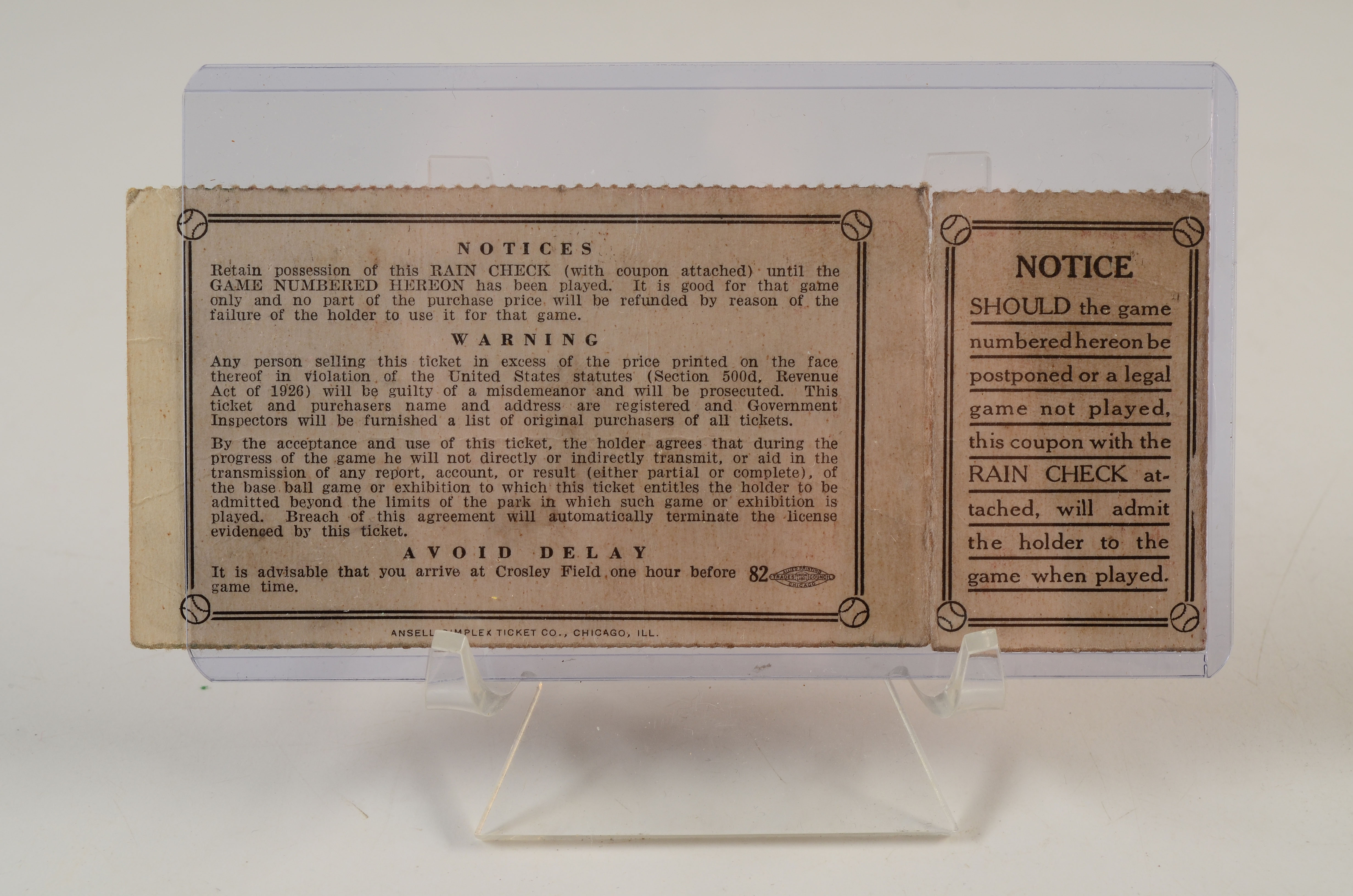 1940 World Series Baseball Ticket Reds Vs. Tigers