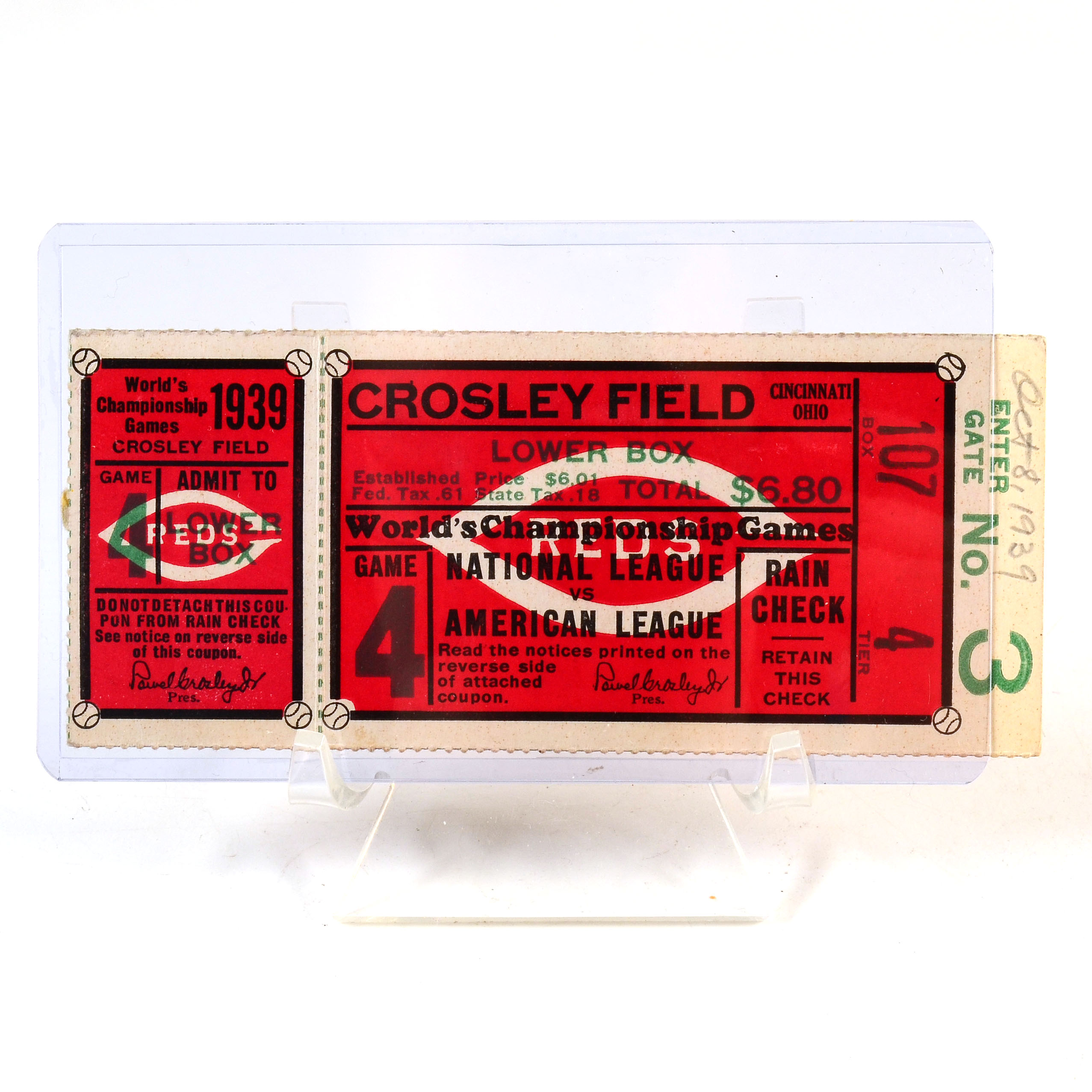 1939 Cincinnati Reds Vs. New York Yankees World Series Ticket