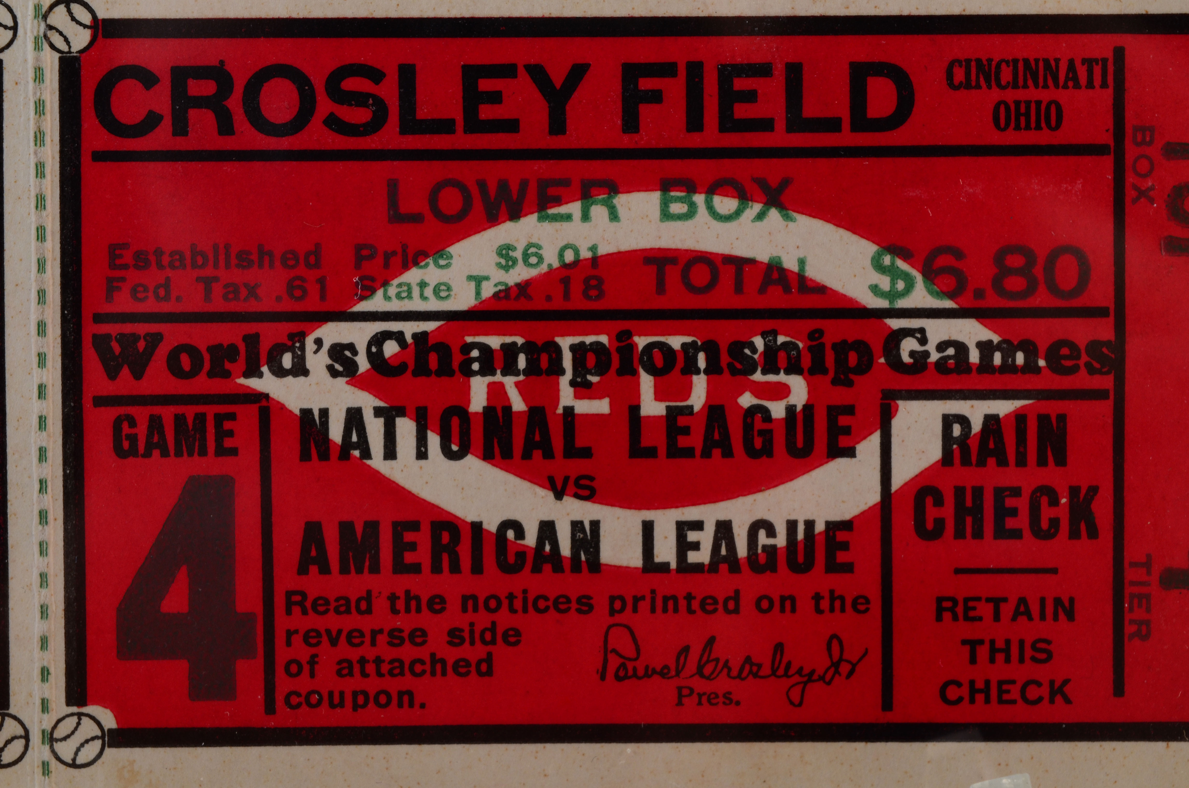1939 Cincinnati Reds Vs. New York Yankees World Series Ticket