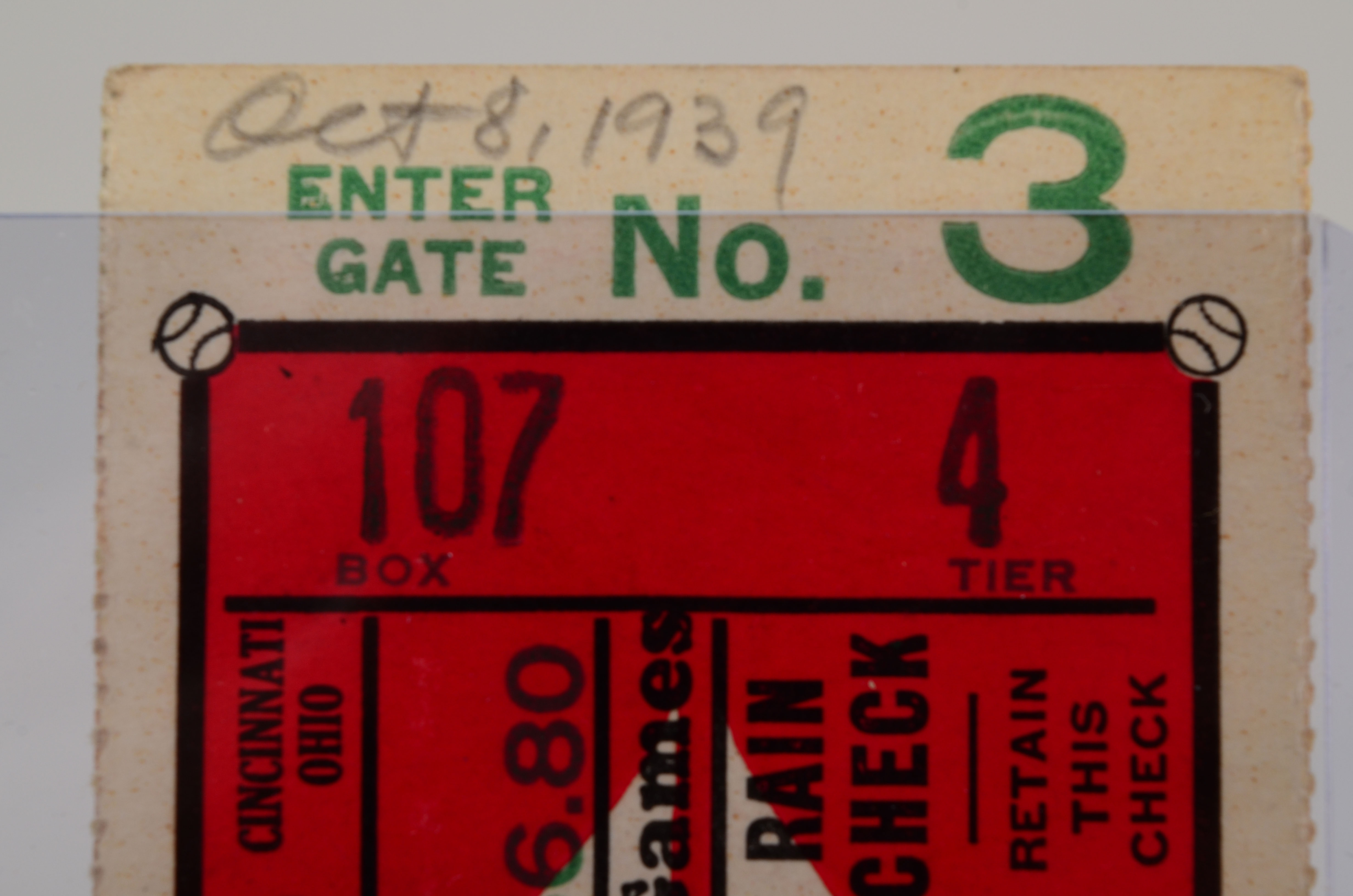 1939 Cincinnati Reds Vs. New York Yankees World Series Ticket