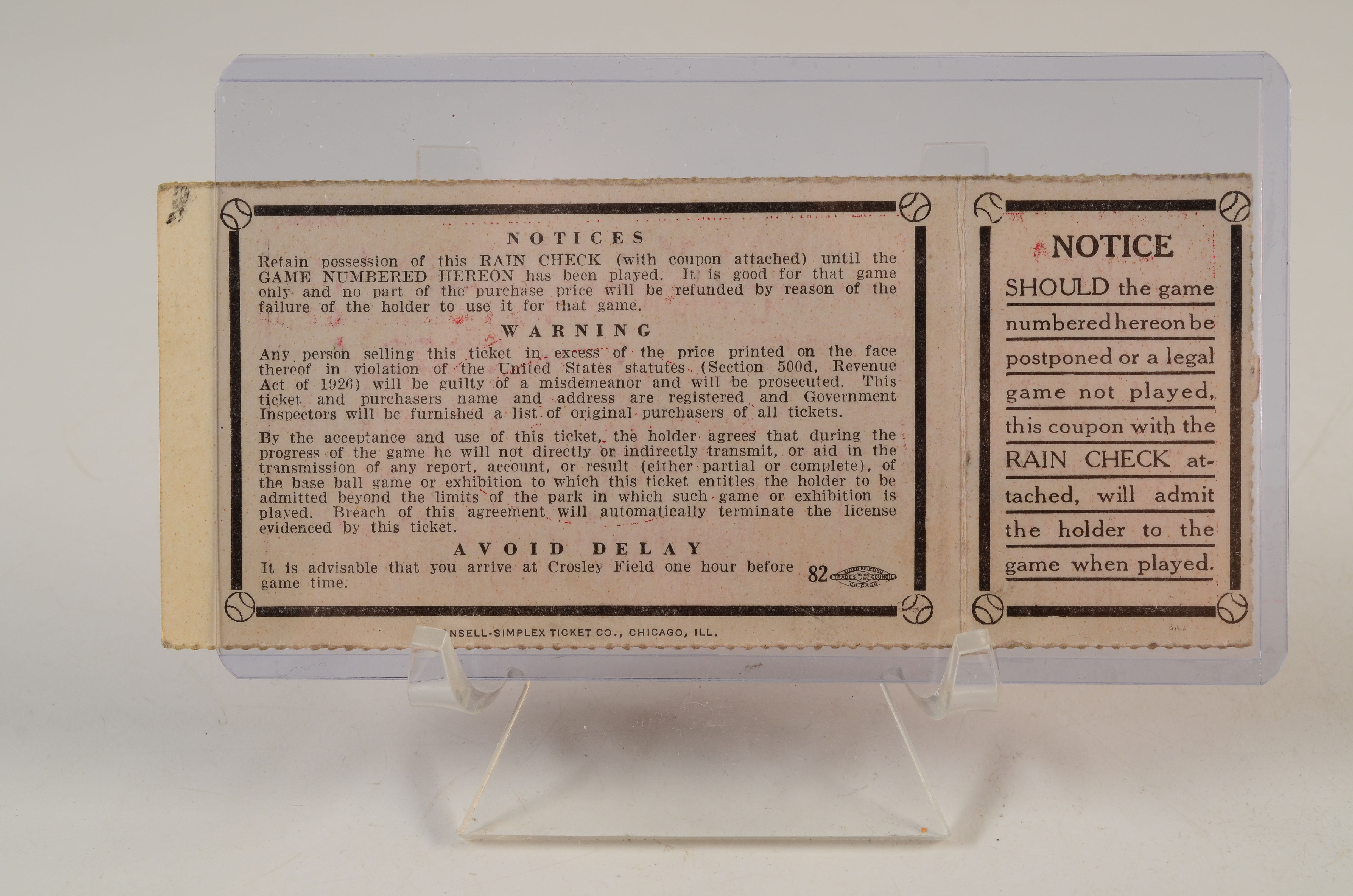 1939 Cincinnati Reds Vs. New York Yankees World Series Ticket