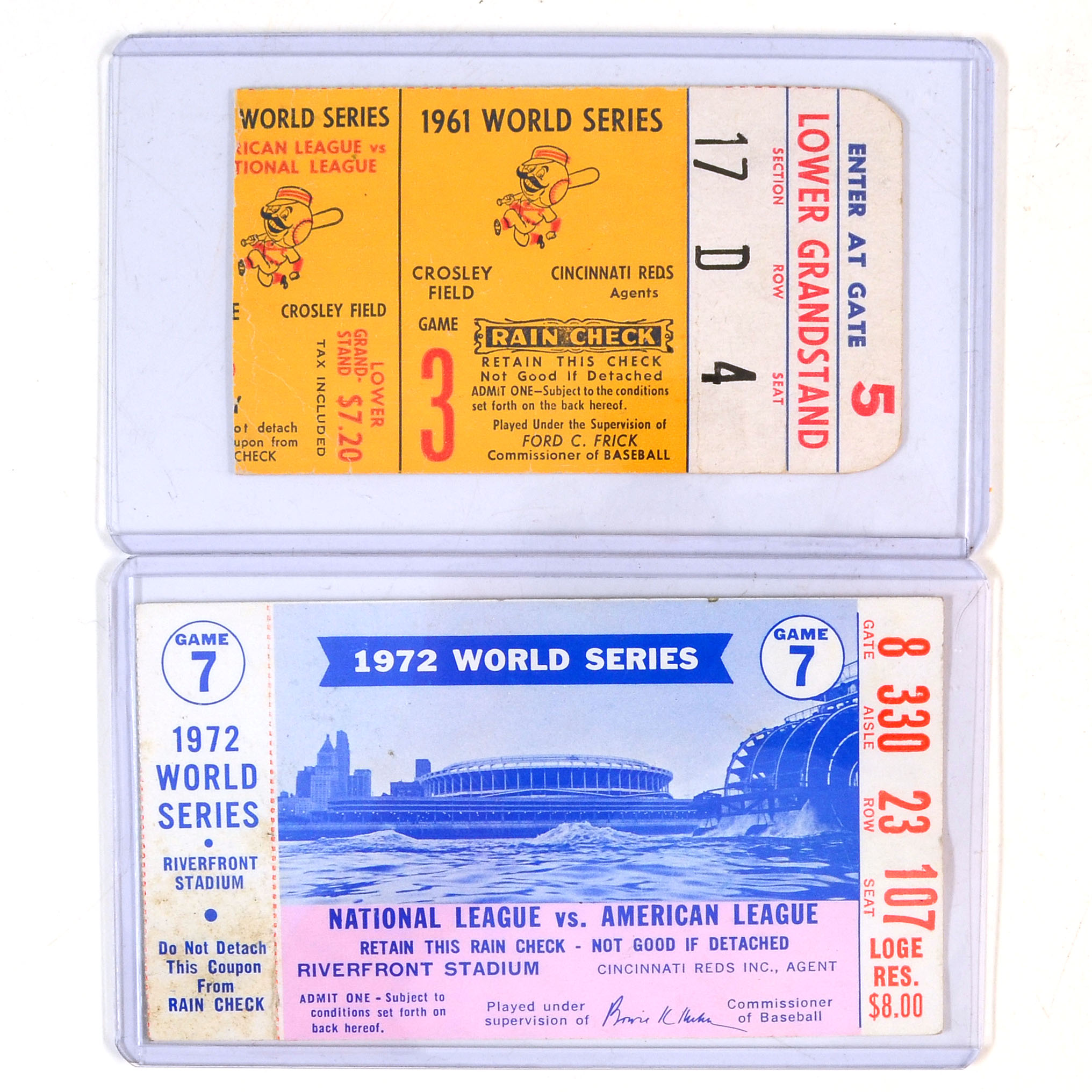 1961 and 1972 World Series Baseball Ticket Stubs