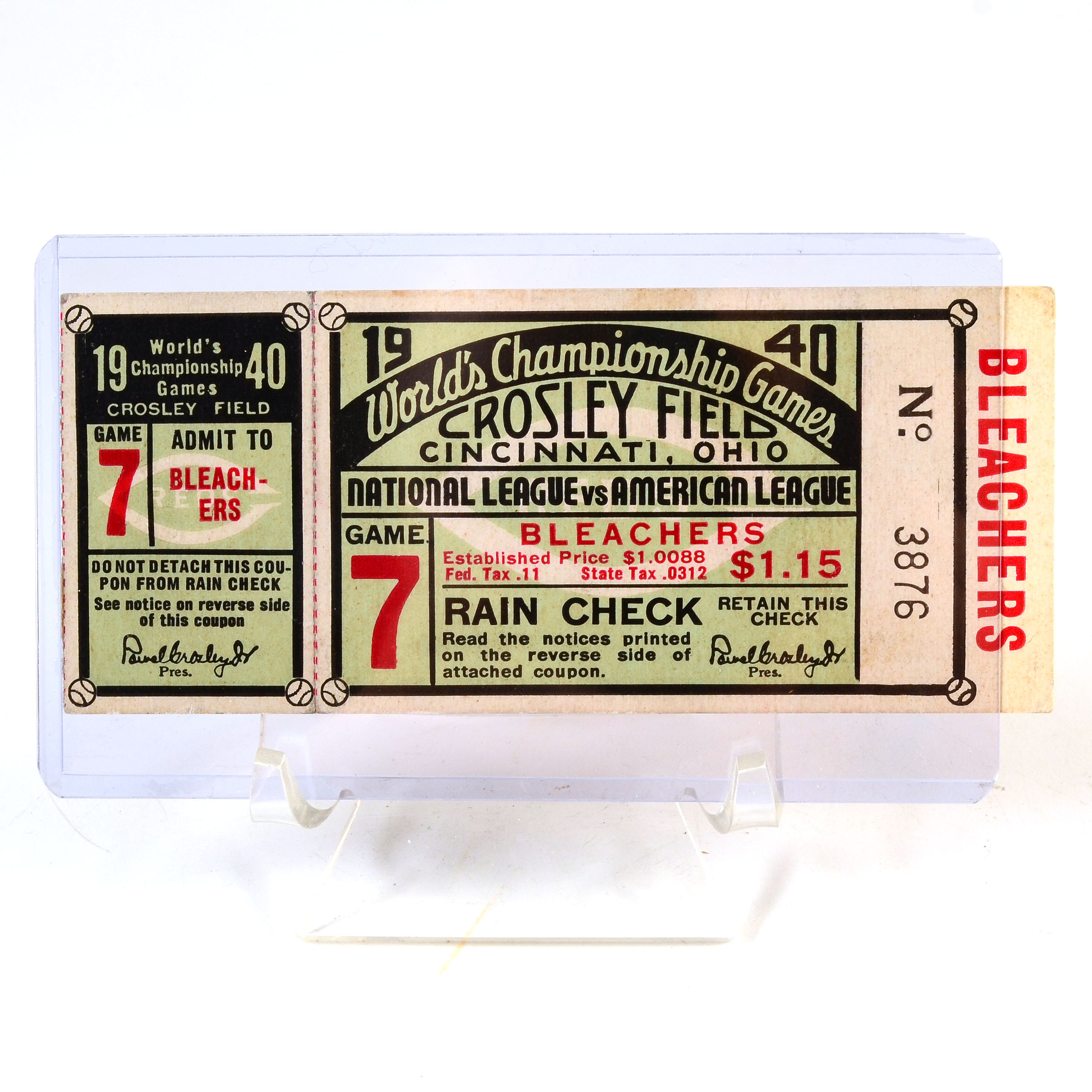 1940 Cincinnati Reds Vs. Detroit Tigers World Series Ticket